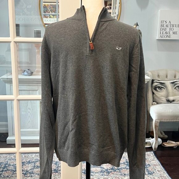 Vineyard Vines 1/4 Zip Sweater Sullivans Grey Boys XL (18) NWT - Picture 1 of 6
